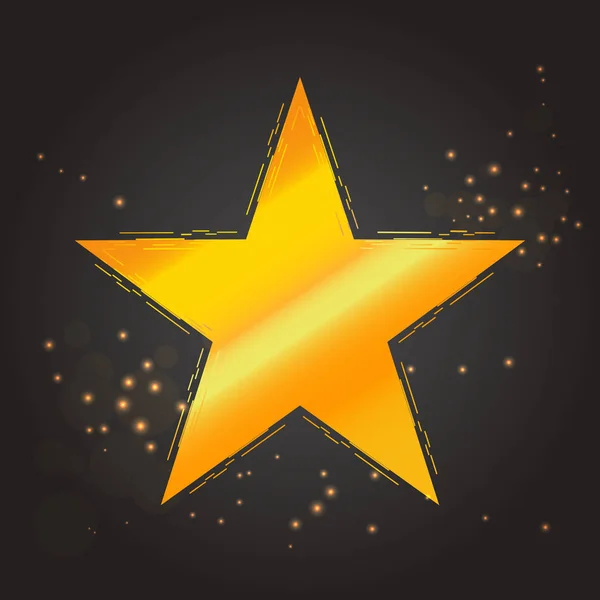 Golden star with sparkles and lines on black background. Vector. — Stock Vector