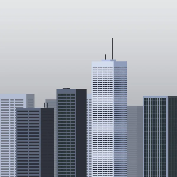 Hintergrund des Stadtbildes. Moderne Architektur. Stadtlandschaft. quadratisches Banner mit Megapolis-Panorama. Ikonen bauen. Vektor — Stockvektor