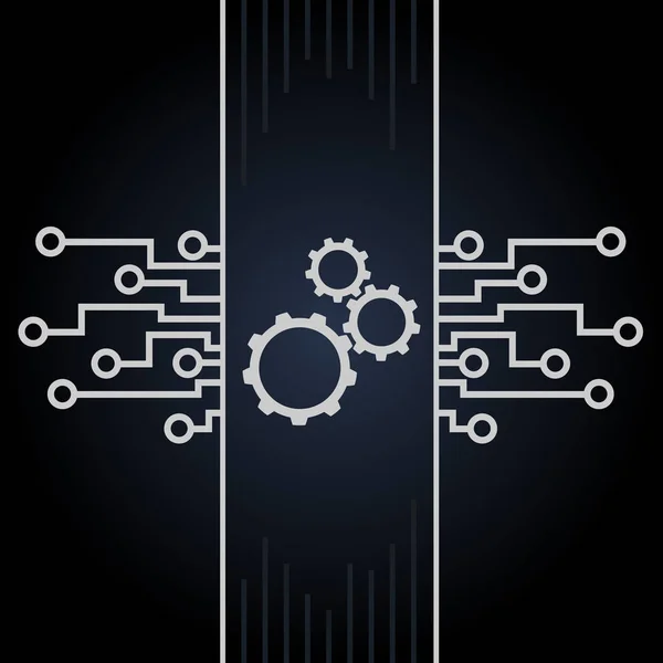 Platine und Getriebevektor auf schwarzem Hintergrund. Motherboard und Computer-Design — Stockvektor