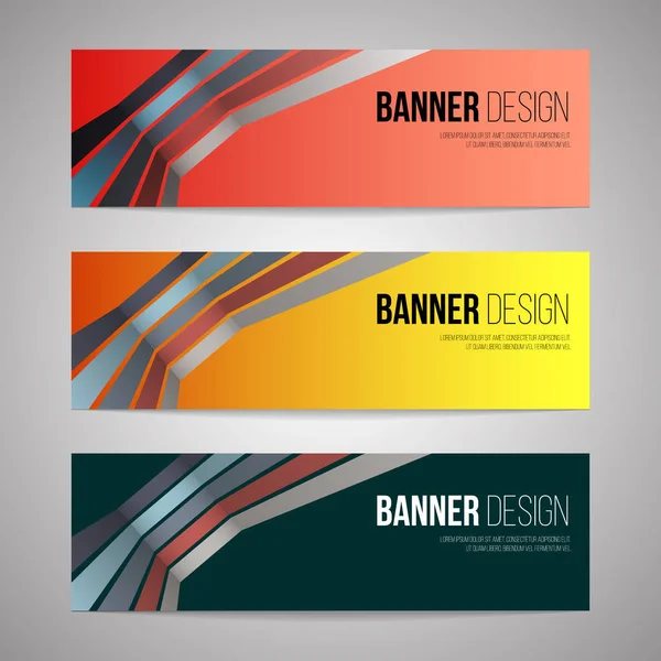 Três banners de design colorido com listras. Vetor —  Vetores de Stock
