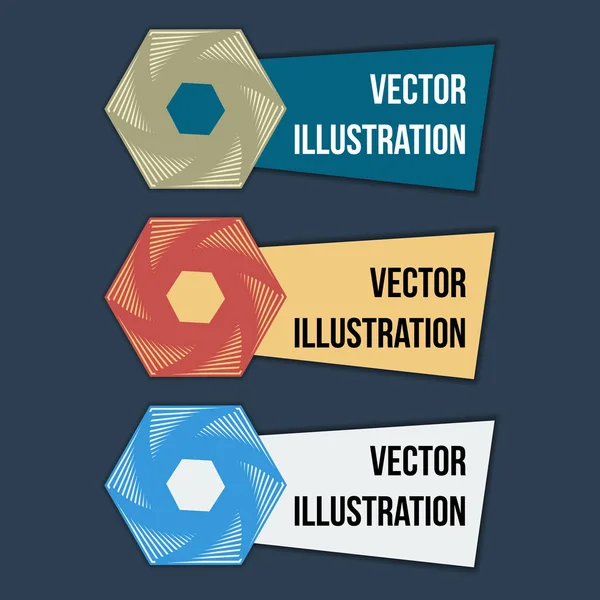 Three geometric banners blue yellow white. Vector — Stock Vector