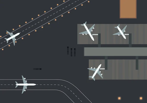 Yukarıdan aşağıya bir Havaalanı terminal ve pist görünümünü. Bir Havaalanı Illustration. Uçaklar, dinamik kompozisyon beyaz. Güzel temiz bir görüntü.