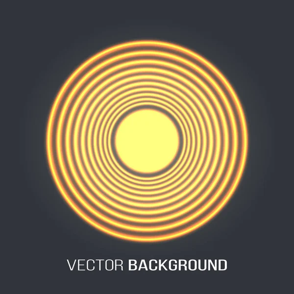 Circles with light effects form a golden glowing round frame on dark background. Vector. — Stock Vector