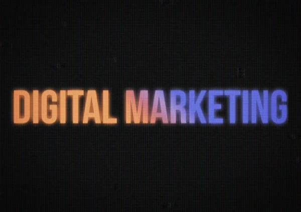Фраза Цифровий маркетинг на темному екрані з глюком старий телевізійний ефект . — стокове фото