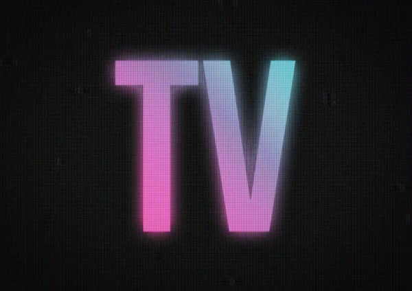 Word TV на темному екрані з глюком старого телевізійного ефекту . — стокове фото