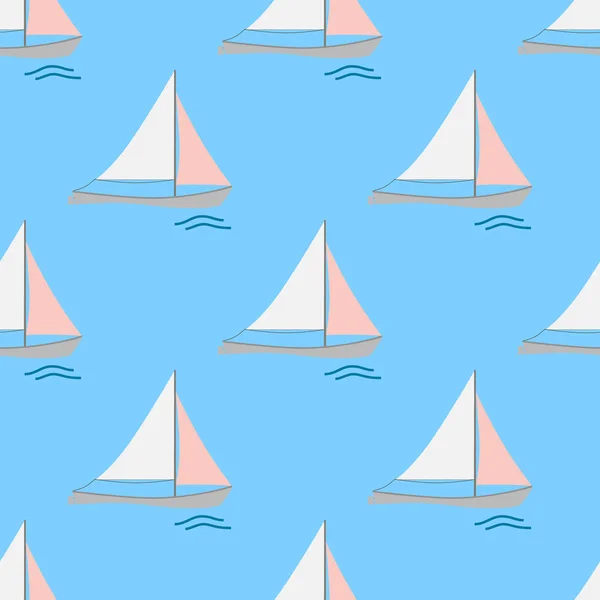 Seamless background pattern with geometric sailing boats. Vector Illustration — Stock Vector