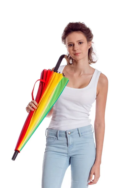 Pretty girl posing with color umbrella — Stock Photo, Image