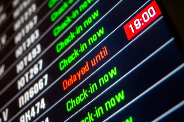 Panel de a bordo con vuelo retrasado —  Fotos de Stock