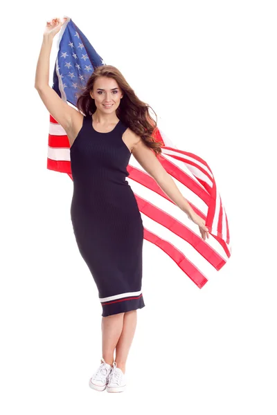 Jovem feliz segurando bandeira dos EUA. Imagem isolada — Fotografia de Stock