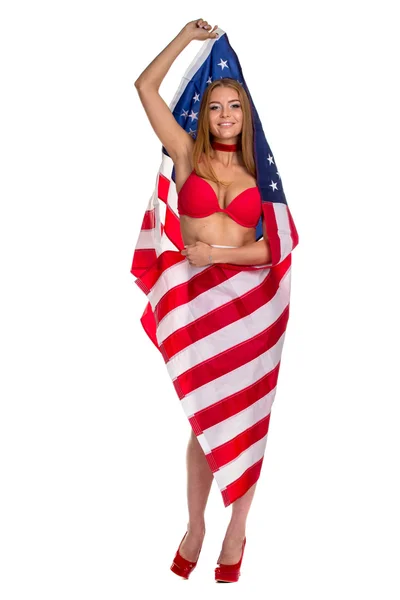 美国国旗握在妇女手中 — 图库照片