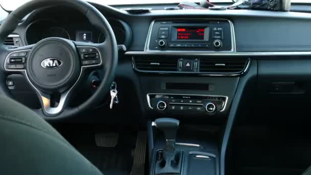 Le conducteur se prépare pour un voyage, ajuste le siège, miroirs, volant, radio — Video