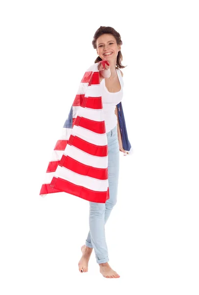 Bandiera degli Stati Uniti d'America in mani di bella donna. E ' — Foto Stock