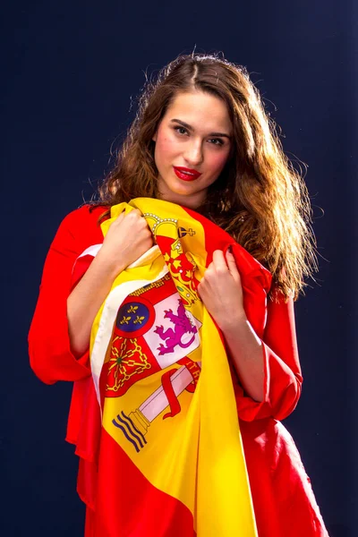 Beautiful woman with Flag of Spane. — Stock Photo, Image