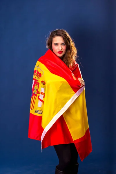 Beautiful woman with Flag of Spane. — Stock Photo, Image