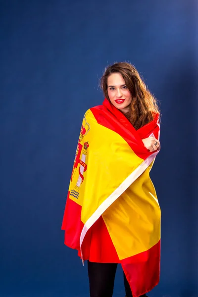 Beautiful woman with Flag of Spane. — Stock Photo, Image