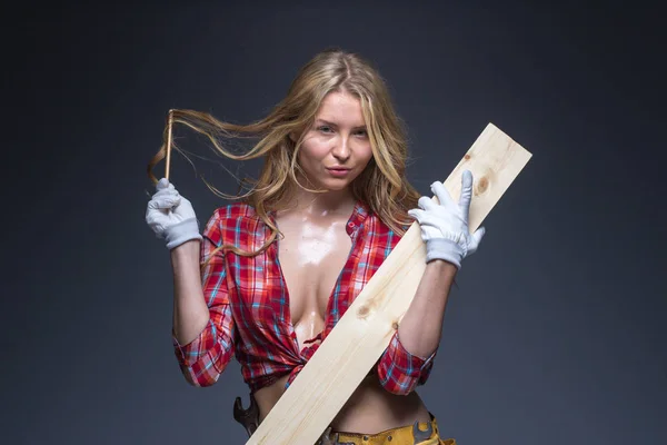 Portrait of young female construction carpenter — Stock Photo, Image