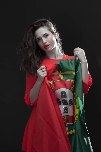 Beautiful woman with Flag of Spain.