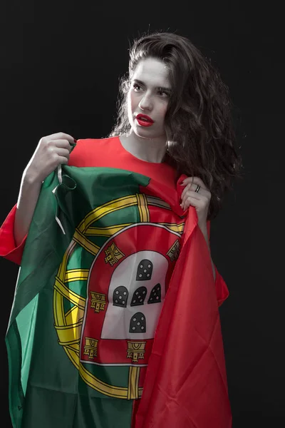 Hermosa mujer con bandera de España . — Foto de Stock