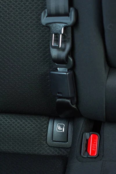 Safety buckle on the black seat in a car — Stock Photo, Image