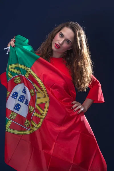 Beautiful woman with Flag of Portugal. — Stock Photo, Image