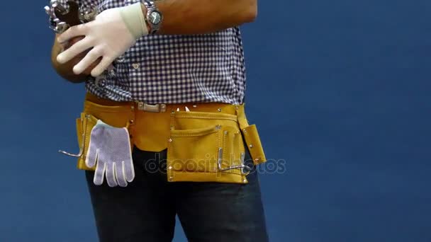 Male Construction Worker With Tool belt. — Stock Video