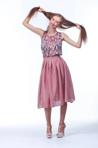 Young Woman In Pink Romantic Dress — Stock Photo, Image