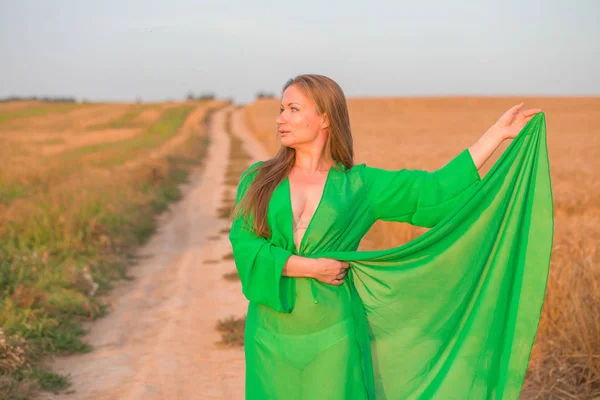 Mulher atraente no campo — Fotografia de Stock