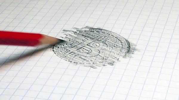 Ескіз олівця сучасна цифрова криптовалюта — стокове фото