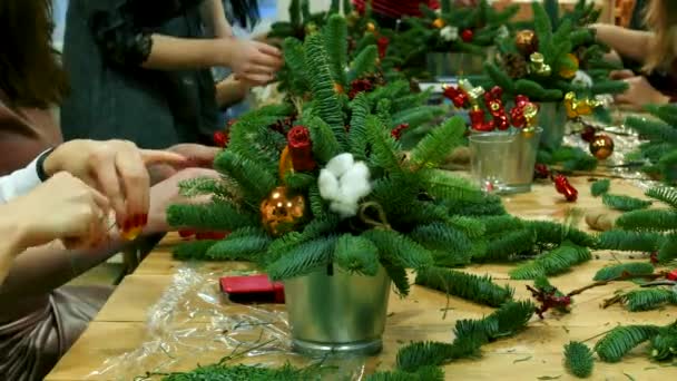 Oficina Para Buquês Ano Novo Feitos Mão Natal Decoração Árvore — Vídeo de Stock