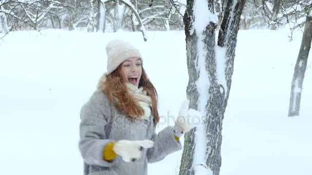Coppia ha lotta palla di neve — Video Stock