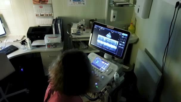 Máquina de ultrasonido de pantalla. diagnósticos de símbolo en la atención sanitaria . — Vídeos de Stock