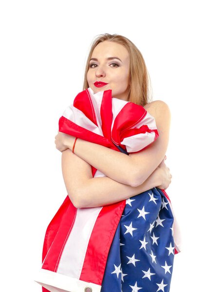 Pretty blond girl with USA flag.