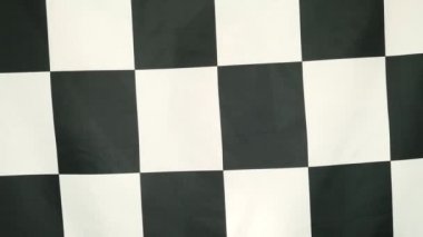 Kadın stüdyoda bir sallama yarışı checkerd bayrağı tutuyor