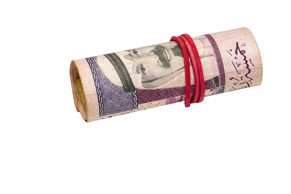 Billetes Riyal de Arabia Saudita laminados con un anillo de goma — Foto de Stock