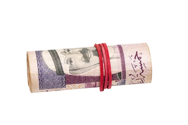 用橡皮圈卷起沙特阿拉伯沙特里亚尔钞票 — 图库照片