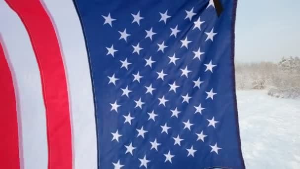 USA flag waving in the wind - highly detailed fabric texture — Stock Video