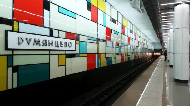 Neue Station rumyancevo in Moskauer U-Bahn. — Stockvideo