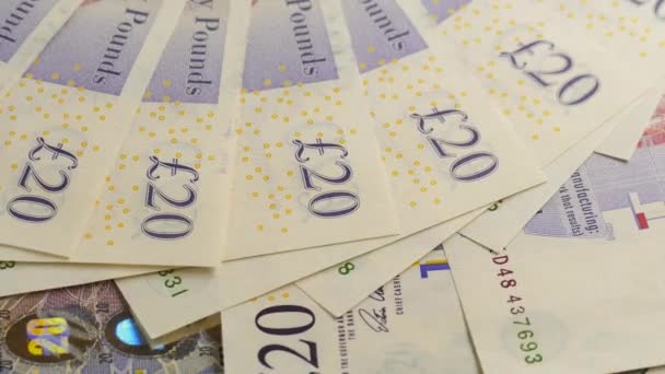 20 funtów Banknoty obracające się zbliżenie — Wideo stockowe