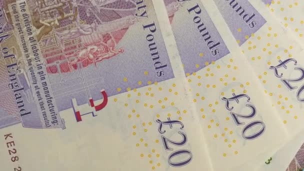 20 funtów Banknoty obracające się zbliżenie — Wideo stockowe