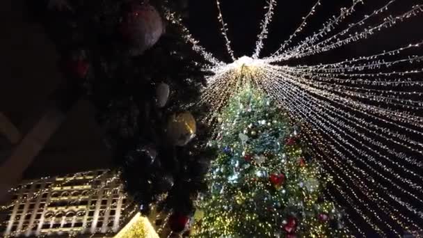 Árbol de Navidad Decorado Destellos Iluminaciones — Vídeo de stock