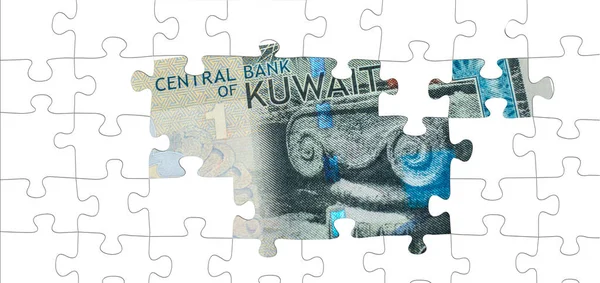 1 Kuwaiti dinar banknote puzzles — Stock Photo, Image