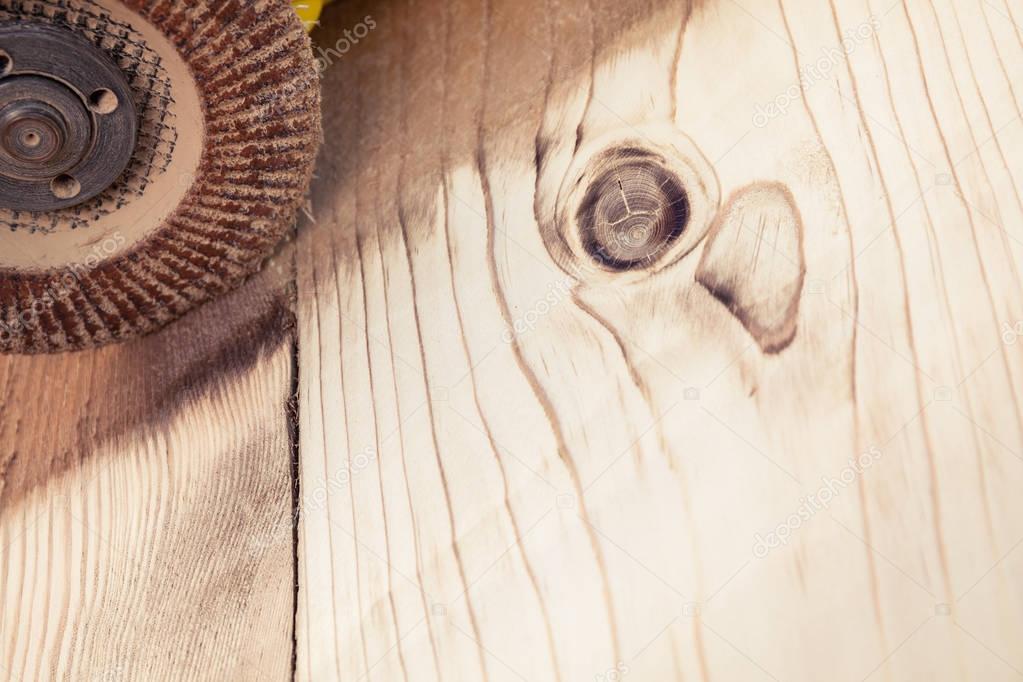 Sanding wood close up