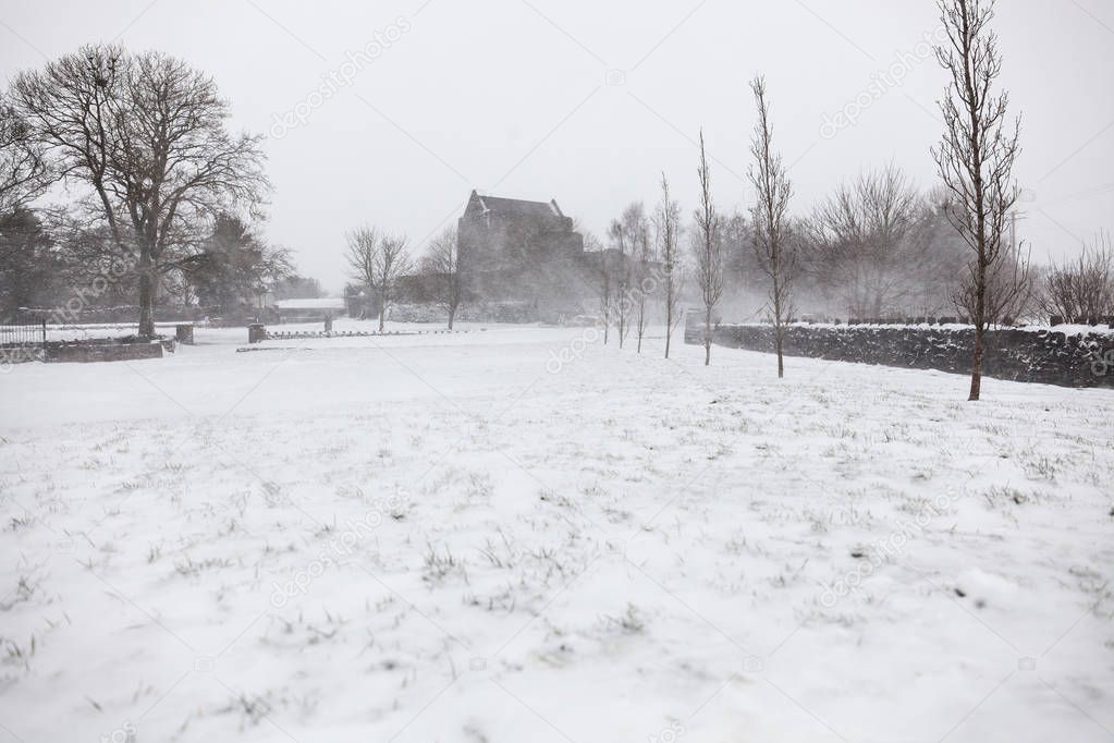 Heavy snowfall at Athenry Castle