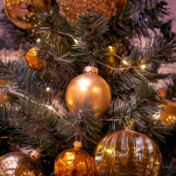 Рождественские украшения на ветвях елки — стоковое фото