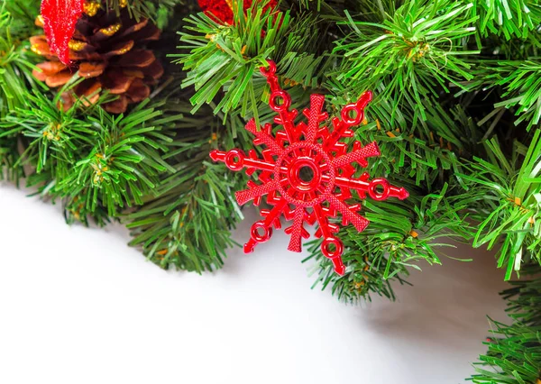 Christmas tree decorations red star on branch fir — Stock Photo, Image