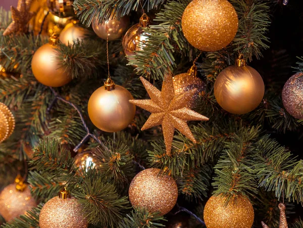 Christmas decorations on the branches of fir tree — Stock Photo, Image