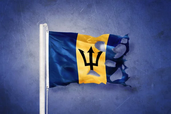 Yırtık grunge arka planda uçan Barbados bayrağı — Stok fotoğraf