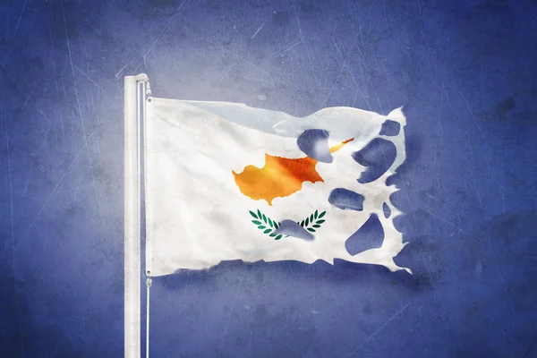 Torn flag of Cyprus flying against grunge background — Stock Photo, Image