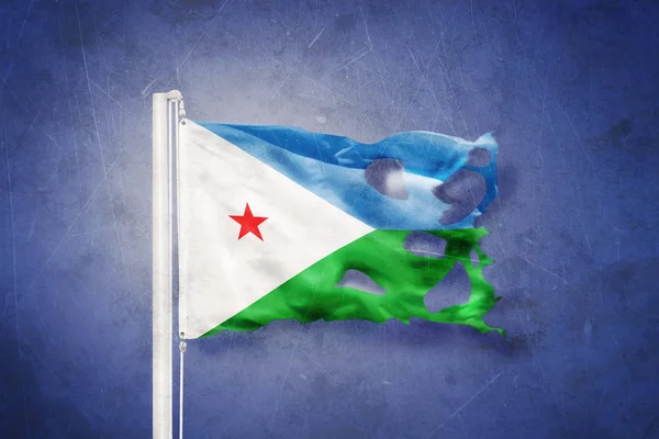 Yırtık grunge arka planda uçan Cibuti bayrağı — Stok fotoğraf
