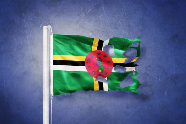 Roztržené vlajky Dominika letící pozadí grunge — Stock fotografie